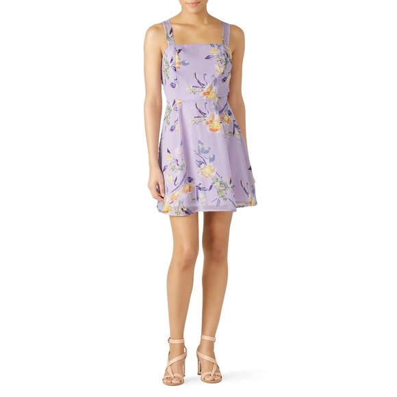 Louna Floral Tie Back Mini Fully Lined Square Neck Summer Dress Purple XS - Picture 2 of 13